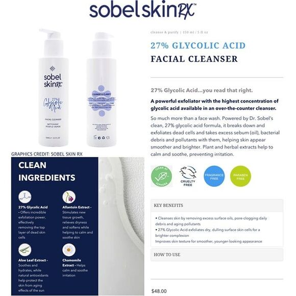 COPY - NIB Sobel Skin Rx 27% Glycolic Acid Facial Cleanser Exfoliating Brighten… - Picture 3 of 11